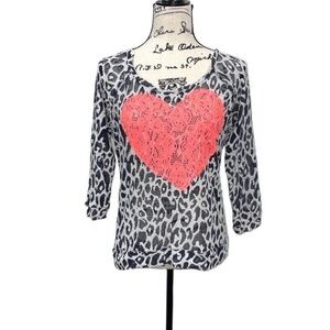 Gray Leopard Print Top with Pink Heart